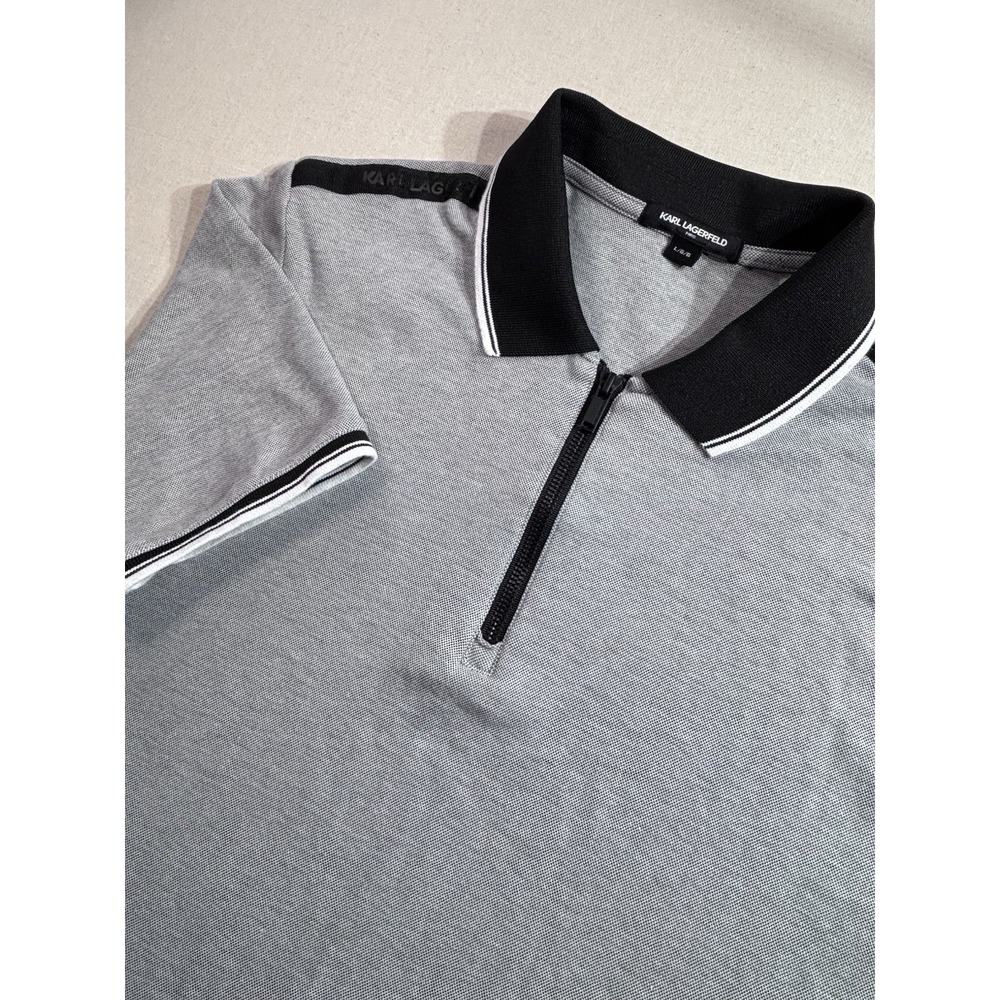 Karl Lagerfeld Paris Mens Polo Zip Up Grey/Black Size Large